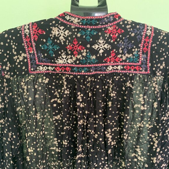 Isabel Marant Blouse Sz 36 S Black Embroidered Boho Tunic Holiday Snowflakes - Picture 10 of 15